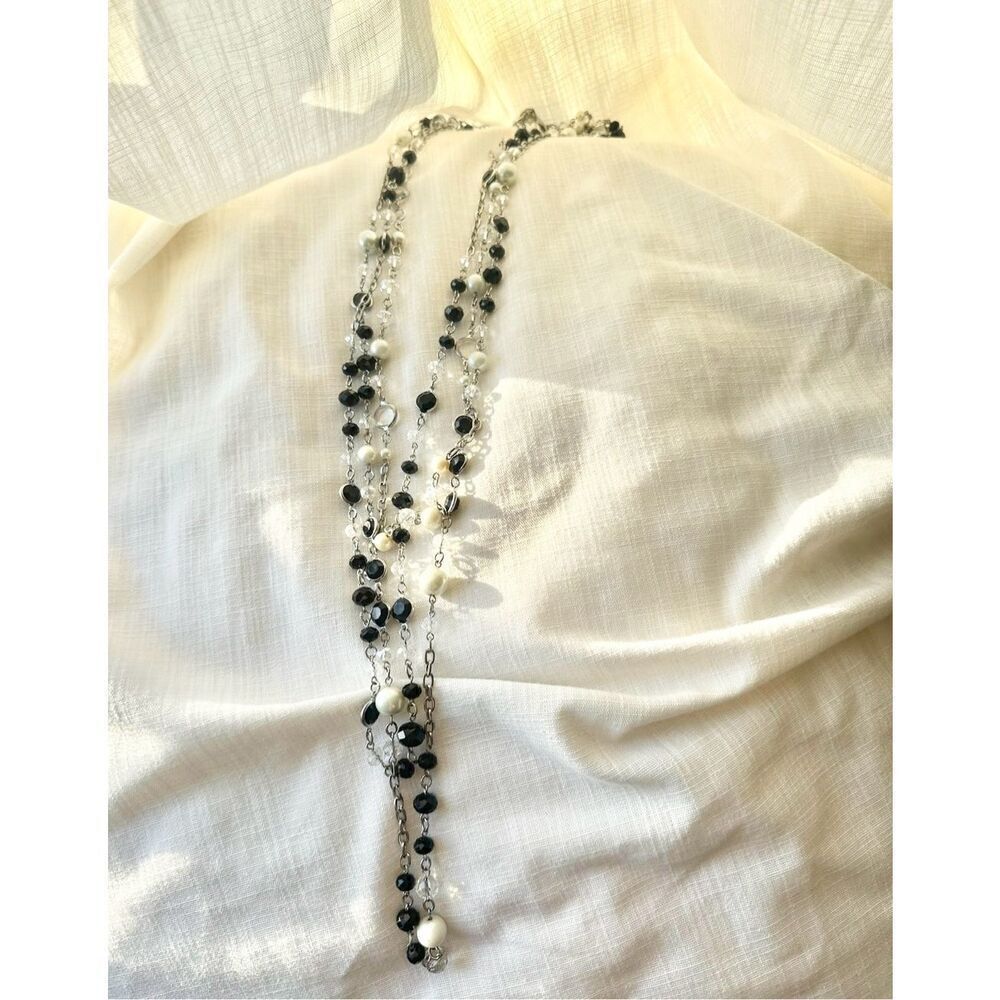 Black and white rhinestone and pearl layered statement necklace ￼